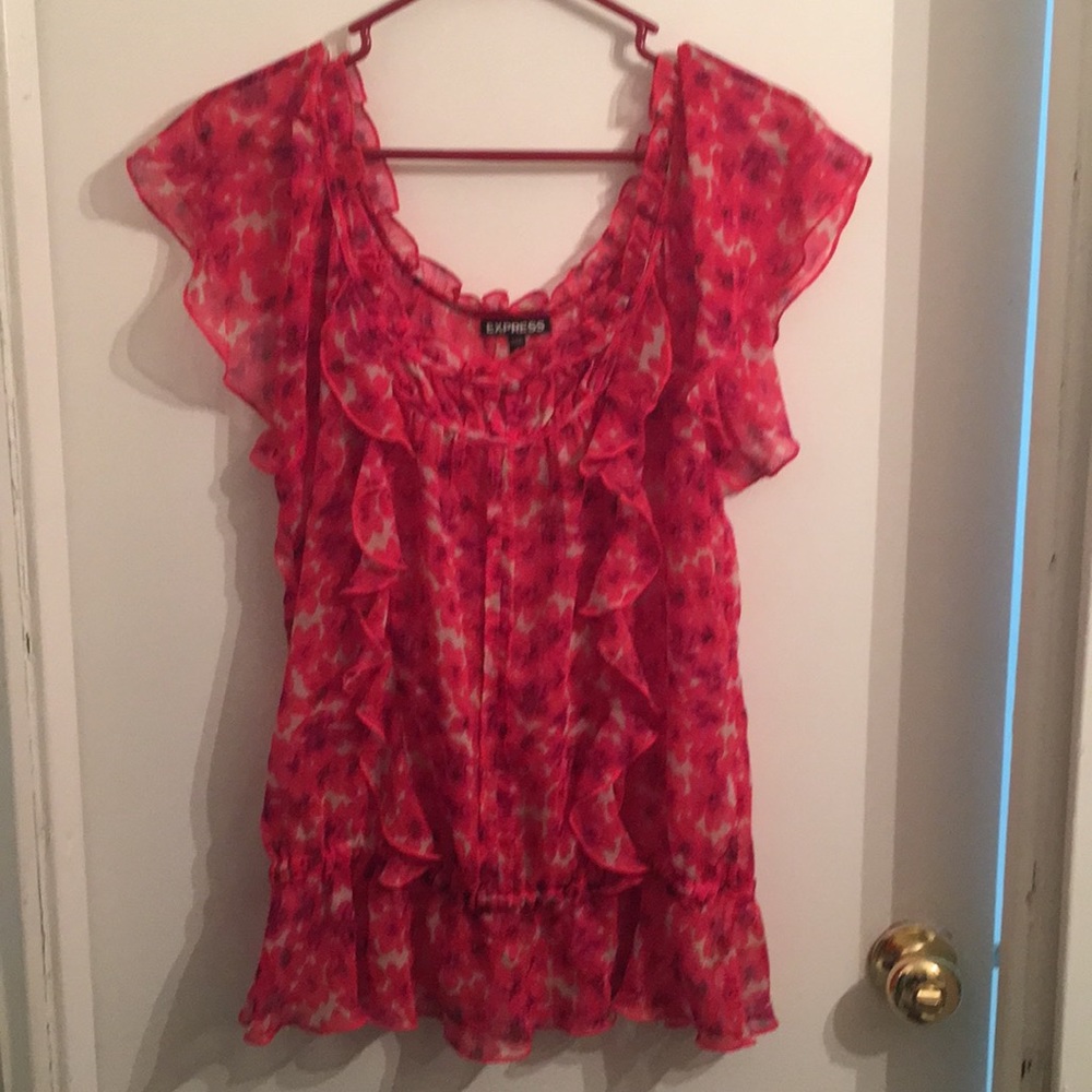 Express sheer pink flower pattern top